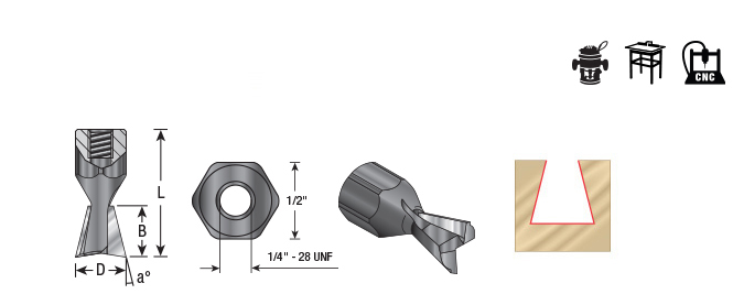 Amana Tool Carbide-Tipped 14° Dovetail Screw Cutter 3/4 Dia X 3/4 X 1/4 ...